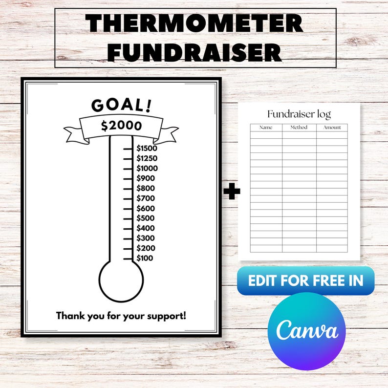 Editable Fundraising Thermometer for Nonprofit Fundraiser Tracker ...