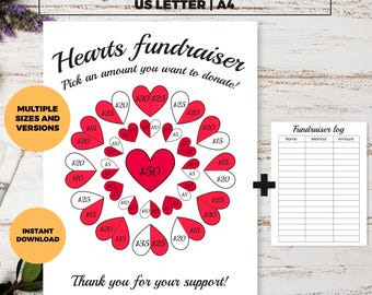 Llena mis corazones para recaudar fondos, oculta mi tablero, elige un corazón para recaudar fondos, recaudación de fondos para todo uso, completa el folleto de recaudación de fondos, plantilla de recaudación de fondos