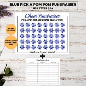 Blue pick a pom pom fundraiser, Cheerleader fundraiser template, Cheer black out my board pick a date to donate Fundraiser Sponsor my season