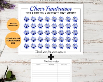 Recaudación de fondos con pompones azules, plantilla para recaudar fondos para animadoras, tablero para porristas, elige una fecha para donar. Recaudación de fondos: patrocina mi temporada.