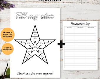 Llena mi recaudación de fondos con estrellas, oculta mi tablero, recaudación de fondos en equipo, recaudación de fondos de la PTO, donación escolar, completa la recaudación de fondos, plantilla de recaudación de fondos