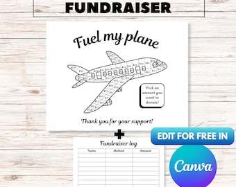 Plantilla editable de Canva para recaudar fondos para viajes, plantilla para recaudar fondos para llenar mi avión, folleto para recaudar fondos para llenar