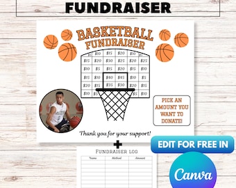 Recaudación de fondos de baloncesto editable, recaudación de fondos de baloncesto con marco de imagen, elija una fecha para donar, complete la recaudación de fondos, plantilla de recaudación de fondos de equipo