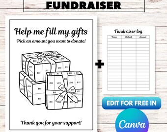 Recaudación de fondos con regalos editables, plantilla editable para recaudación de fondos de Navidad, folleto para recaudación de fondos de cumpleaños, elige una fecha para donar, recaudación de fondos con regalos de Canva