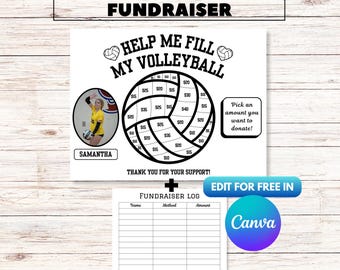 Folleto de recaudación de fondos de voleibol editable con marco de imagen, plantilla de Canva editable, folleto para completar, folleto de recaudación de fondos para equipos deportivos, folleto de voleibol