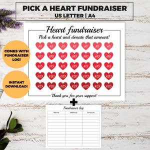 Pick a Heart Fundraiser, Black out my board, team fundraiser, School donate, fill in fundraiser, All purpose fundraiser template PDF PNG