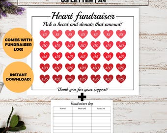 Recaudación de fondos "Elige un corazón", "Ocultar mi tablero", recaudación de fondos en equipo, donación escolar, completar la recaudación de fondos, plantilla de recaudación de fondos para todo uso (PDF, PNG)