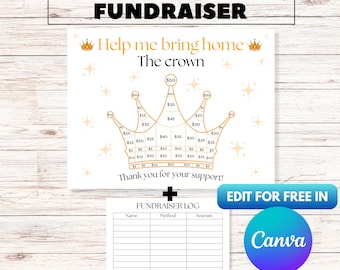 Plantilla editable de Canva para recaudar fondos para "Rellena mi corona", tablero opaco, recaudación de fondos editable para corona de concurso, folleto para recaudación de fondos para concurso