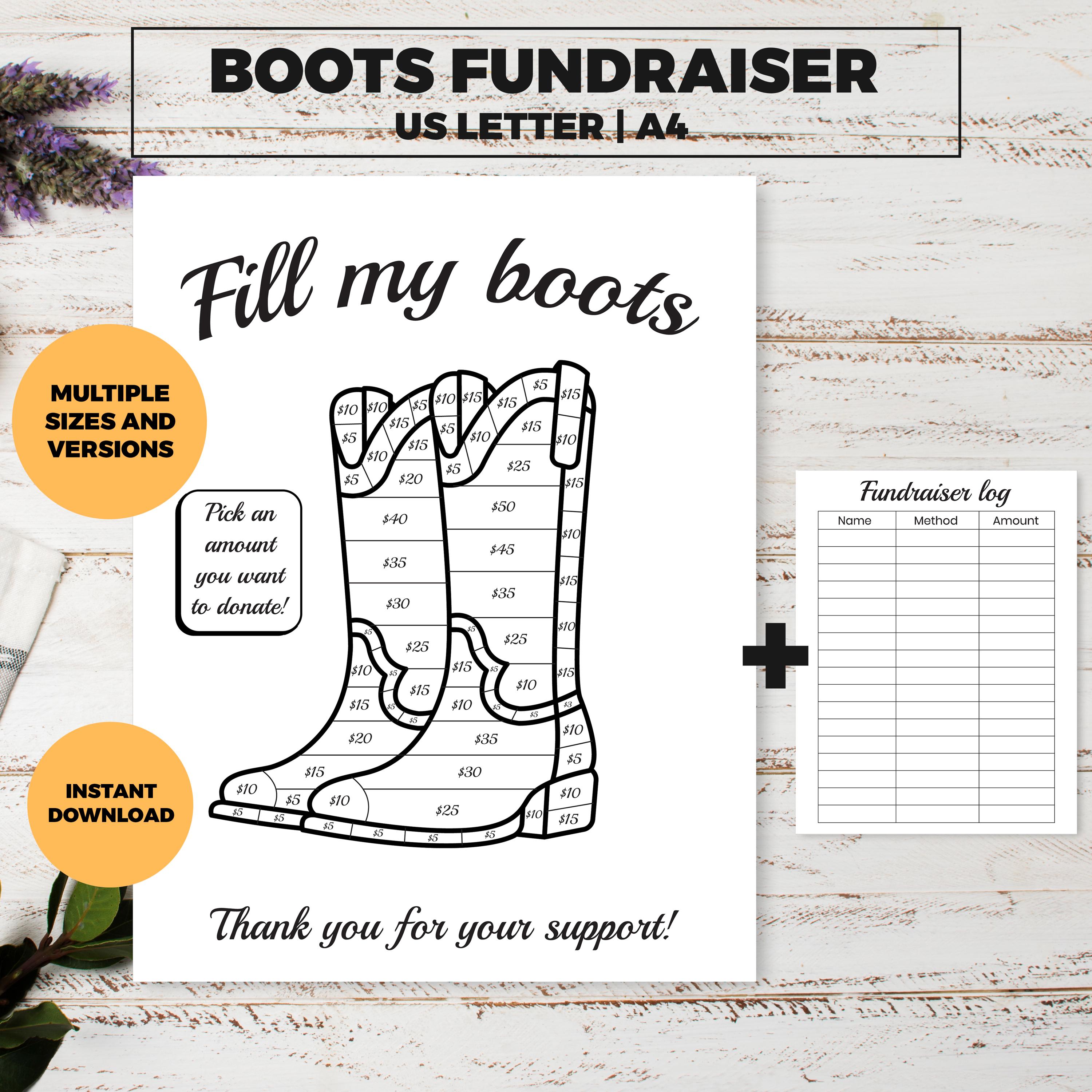 Fill my Boots Fundraiser, Black out my board, Rodeo fundraiser, Equestrian fundraiser, fill in fundraiser flyer, fundraiser template