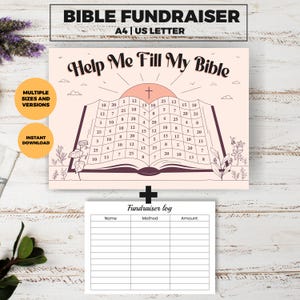 Help Me Fill My Bible Church Fundraiser, Mission Trip, Fill In Fundraiser, black out board, church camp fundraiser printable Fundraiser idea