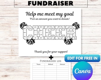 Recaudación de fondos editable para porristas, recaudación de fondos para porristas, pizarra negra para llenar mi amor, elige una fecha para donar, completa la recaudación de fondos en Canva