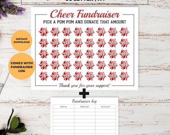 Elige una recaudación de fondos con pompones, recaudación de fondos para animadoras, oscurece mi tablero de animadoras, elige una fecha para donar recaudación de fondos, pompones rojos patrocina mi temporada