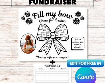 Recaudación de fondos editable para animadoras, recaudación de fondos para llenar mi lazo, recaudación de fondos para animadoras, elegir una fecha para donar, completar la recaudación de fondos, idea para recaudación de fondos en equipo