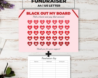 Idea para recaudar fondos con forma de corazón, recaudación de fondos para la escuela, elegir una fecha para donar, ocultar mi pizarra, pagar la fecha, calendario, calendario de recaudación de fondos con forma de corazón