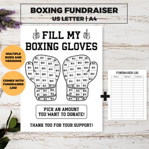 Fill my Boxing gloves Fundraiser, Black out my board, Boxing fundraiser, Boxer fundraiser, fill in fundraiser flyer, fundraiser template