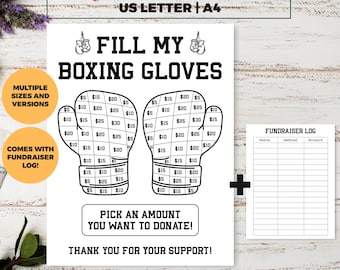 Fill my Boxing gloves Fundraiser, Black out my board, Boxing fundraiser, Boxer fundraiser, fill in fundraiser flyer, fundraiser template