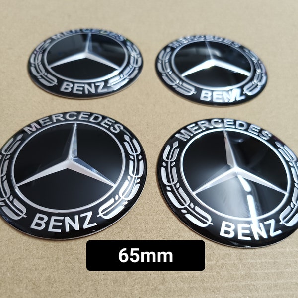 4 Black Stickers Wheel Center Hub wheel cap Mercedes 65mm