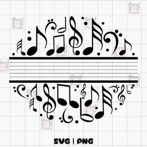 Musiknote Monogramm SVG PNG | Split Musiknote SVG | Musiknote Namesbild Vorlage | Personalisierte Note Geschenk für Musiker Png