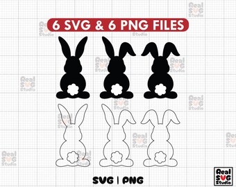 Paquete SVG de silueta de conejito: Contorno de conejo de Pascua (descarga digital)