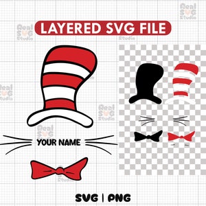 Chat dans le chapeau SVG | de professeur | Chemise d'écolier | Fichier de coupe en couches