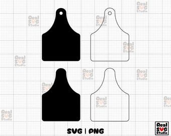 Cow Tag SVG PNG: Outline, Solid, Silhouette - Cricut Template (Digital Download)