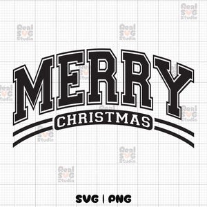 Puede incluir: Diseño gráfico en blanco y negro con el texto "Merry Christmas" en una fuente en negrita de estilo universitario.