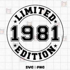 Pode incluir: Design de círculo preto e branco com o texto "LIMITED EDITION 1981" em estilo vintage.