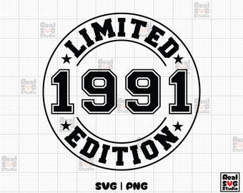 1991 Limited Edition SVG PNG: 34th Birthday Shirt Design (Digital Download)
