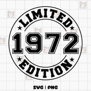 May include: Black and white circle design with the text "LIMITED EDITION 1972" in a bold font.