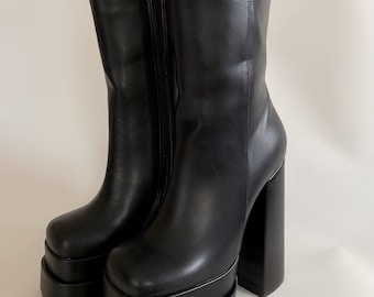 New Women Pumps, Double Platform Boots, Super High Heels, Zipper Closure, Ankle Boots, Black Boots, Women Gifts, Autumn And Winter Shoes