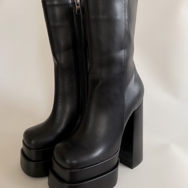 Neue Frauen Pumps, Doppelte Plateau Stiefel, Super High Heels, Reißverschluss, Ankle Boots, Schwarze Stiefel, Frauen Geschenke, Herbst Und Winter Schuhe