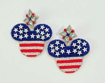 Pendientes de Mickey rojo, blanco y azul/Pendientes de vacaciones/Día de los Caídos/Pendientes patrióticos/Pendientes de Mickey de bandera/4 de julio