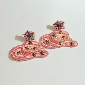 NEW!! Cowgirl Beaded Hat Earrings/Western Beaded Earrings/Pink Beaded Earrings/Turquoise Beaded Hat Earrings/Rodeo Earrings
