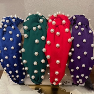 Pearl Headbands for Woman/Green/Red/Blue/Purple with Pearl Accents/ Headband/Knot Headband