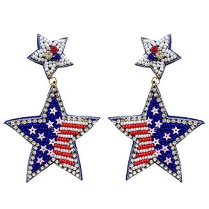 USA Star Flag Earrings/Seed Bead Earrings/America Flag Earrings/Statement Earrings