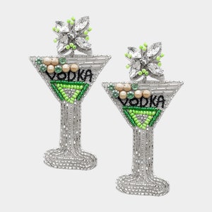 New! Vodka Earrings/Beaded Vodka Earrings/Seed Bead Earrings/Statement Earrings/Drink Earrings