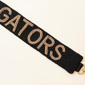 GATOR Beaded Purse Strap/Seed Bead Strap/Black with GATORS in Gold/Game Day Strap/Handbag Strap/Crossbody Strap