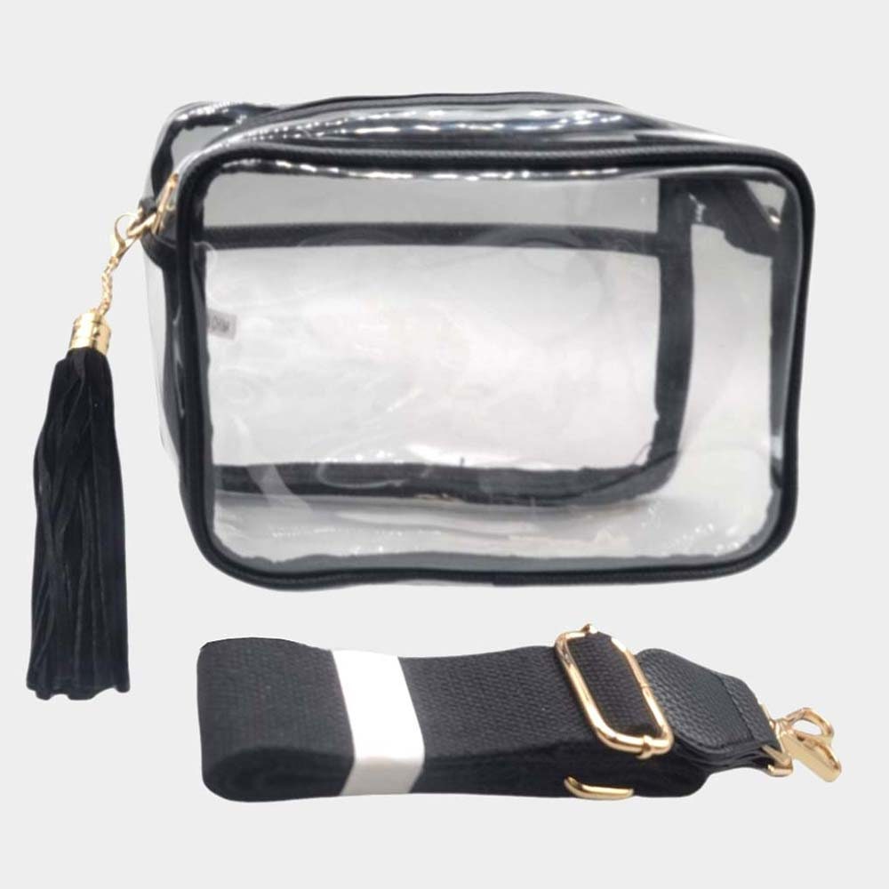 NU Black Clear Gold Chain Strap Stadium Bag Crossbody Purse