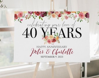 40th Anniversary decorations, 40th anniversary sign, wedding anniversary welcome sign, wedding anniversary decorations, printable party sign