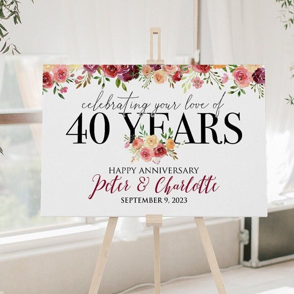 40e verjaardag decoraties, 40e verjaardag teken, huwelijksverjaardag welkomstbord, huwelijksverjaardag decoraties, afdrukbaar feestbord
