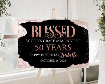 Rose Gold 50th Birthday sign, 50th birthday welcome sign, 50th birthday decor, rose gold welcome sign, 50th birthday printable, 50th banner