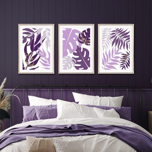 Set of 3 Prints, Purple and Gold Wall Art, Purple wall art, printable art, Purple living room, botanical prints, lilac art, lilac wall art