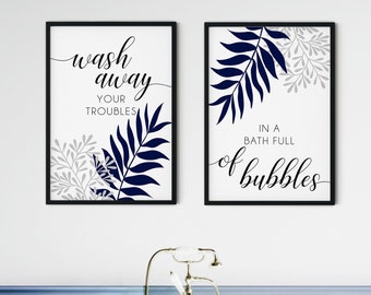 2pc Blue Bathroom Art, bathroom quotes, bathroom wall decor, printable art, bathroom printables, blue bathroom prints, blue bathroom decor