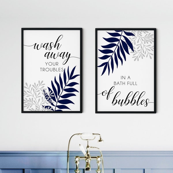 Blue Bathroom Art Etsy