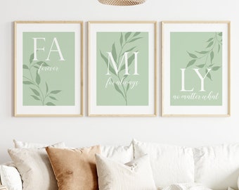 3pc Family Quotes, sage green wall art, Sage green Home Decor, family sign, family art, printable art, family wall art, living room quotes