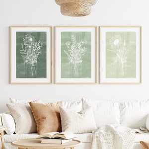 3pc Sage Green Boho Prints, Sage Green Wall Art, Green Wall Art, Wildflower prints, Sage Green Home Decor, Bohemian wall art, Boho Decor