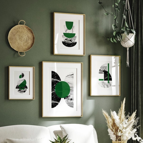 Set of 4 Green Wall Art Prints, Green and Black Wall Art, Green Living Room Prints, Printable Wall Art, Green Wall Decor, Green Black Art