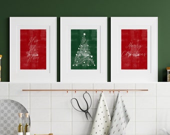 Ho Ho Ho, Red and Green Merry Christmas Prints, Red Christmas Decor, Minimalist Christmas Printables, Red and Green Christmas Decorations