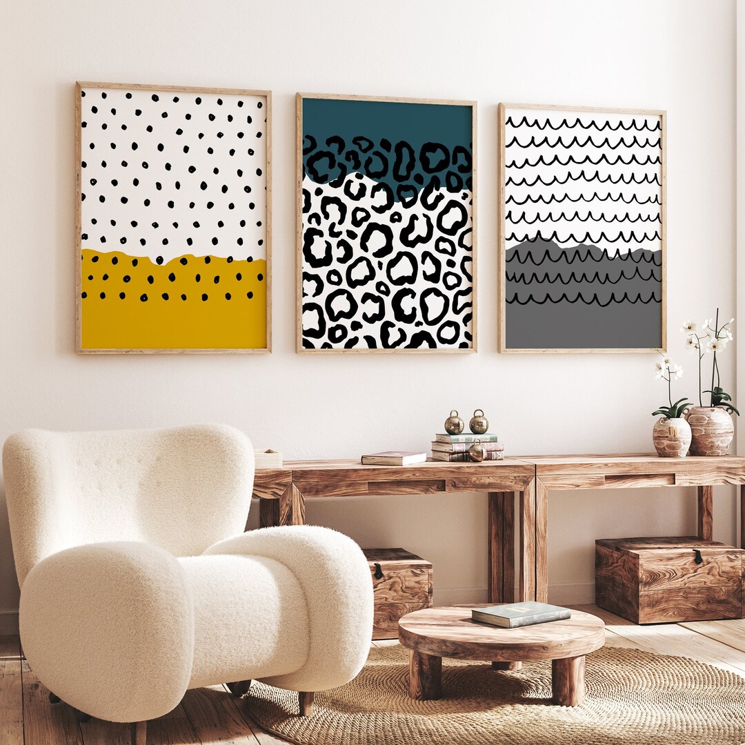 Teal and Mustard Wall Art, Modern Abstract Wall Art, Teal Mustard Grey ...