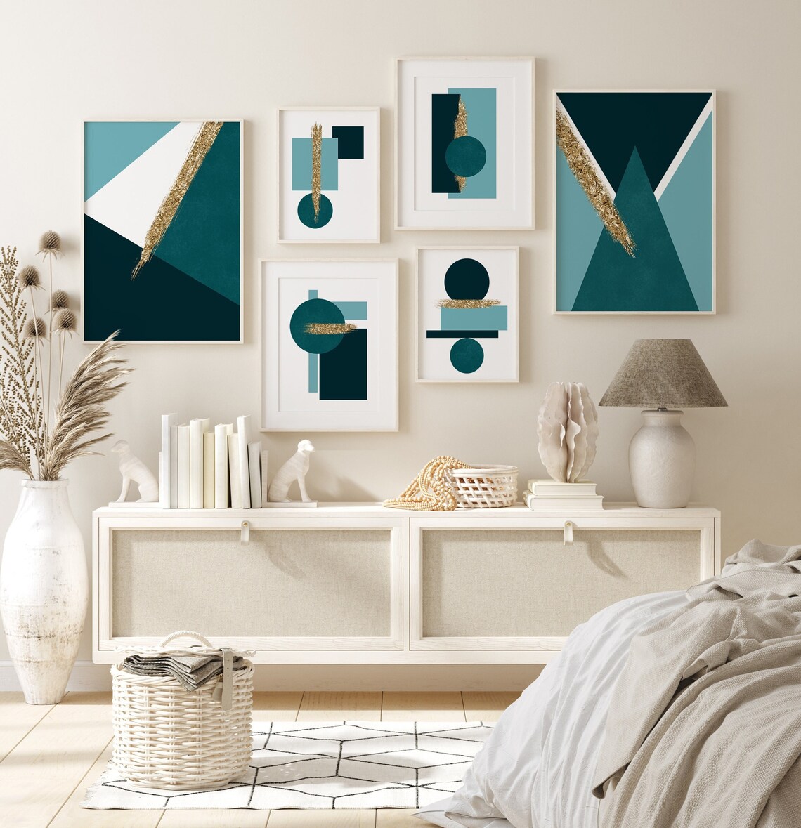 6pc Teal and Gold Wall Art Teal Wall Art Teal and Gold Etsy